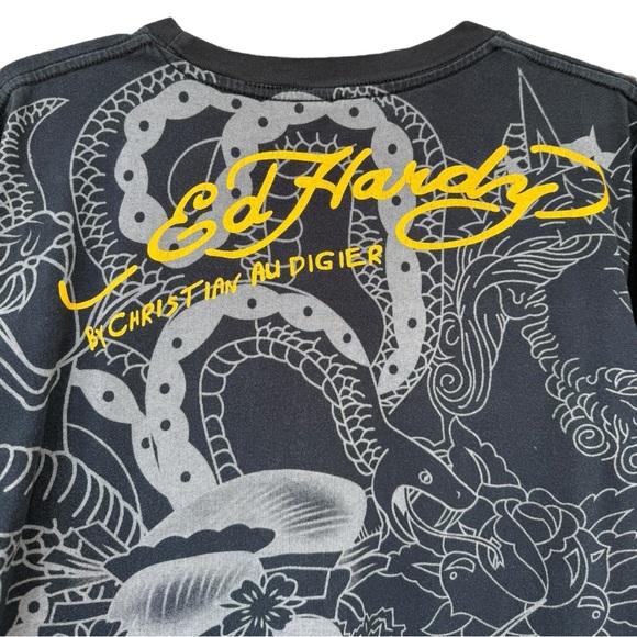 Vtg Y2K Ed Hardy by Christian Audigier AOP T-Shirt Youth Size XXL = Men’s Small - Picture 3 of 6